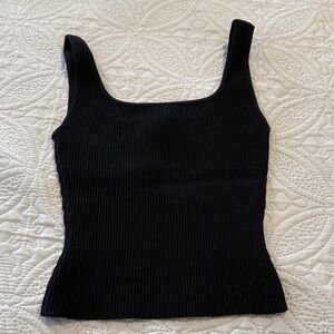 Babaton Black Ribbed Square-Neck Tank